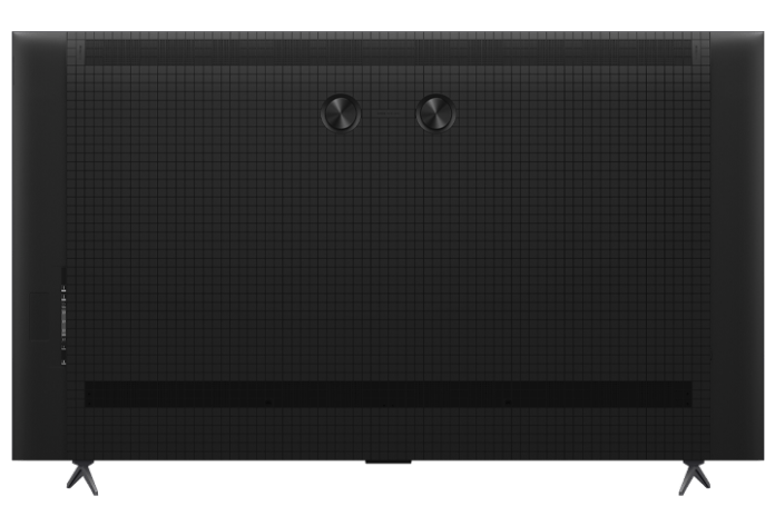 Back view of the TCL 85QM6K television showcasing its sleek design and grid pattern.