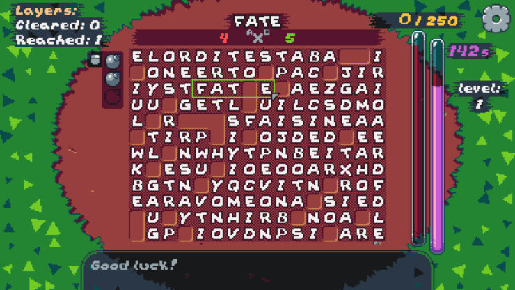 If Letters Had Pants - A grid of letters on a patch of ground. The word 'fate' is outlined in green.