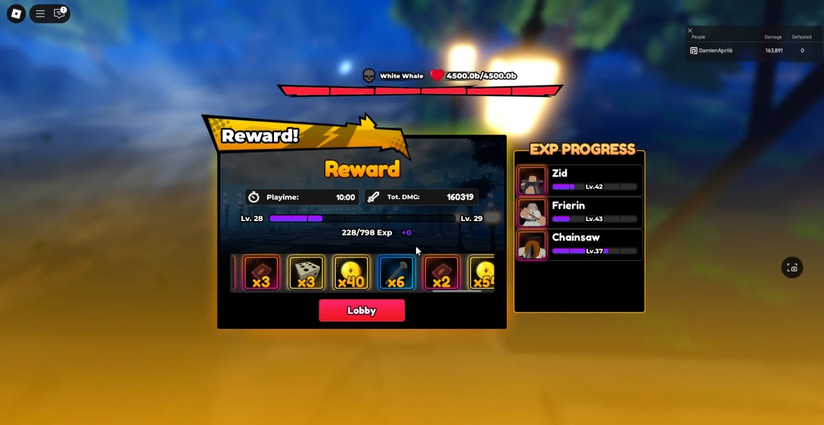 Preview of the Raid rewards menu in the Anime Saga Roblox experience.