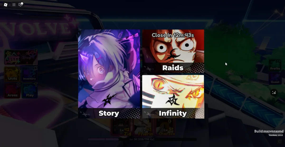 Preview of the Play menu in the Anime Saga Roblox experience.