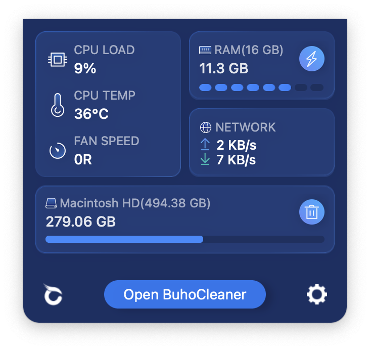 BuhoCleaner CPU load Screenshot of BuhoCleaner