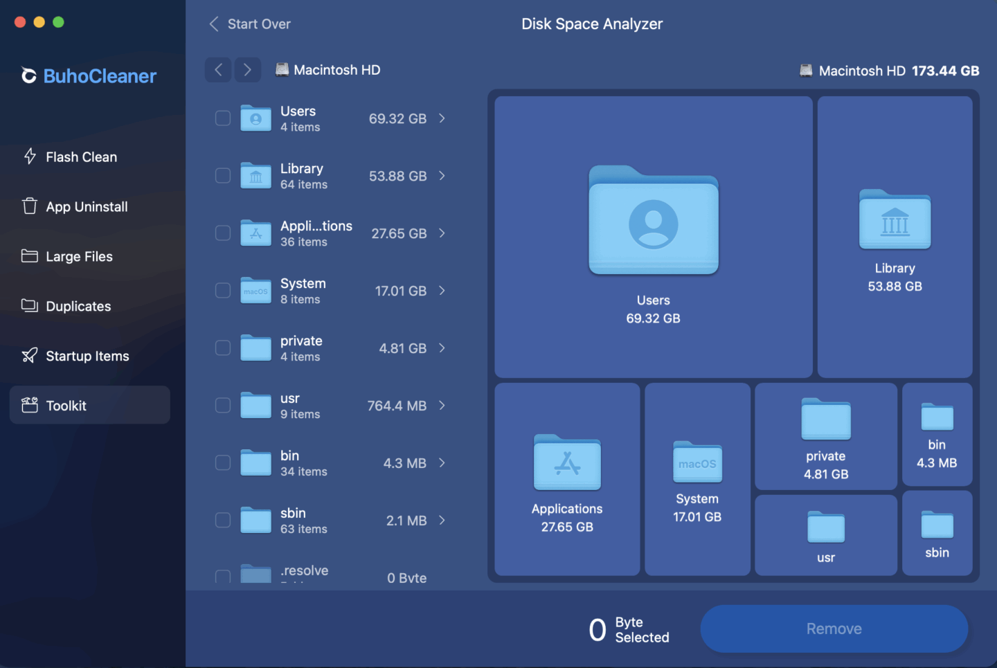 BuhoCleaner Disk Space Analyzer scan results BuhoCleaner Disk Space Analyzer scan results