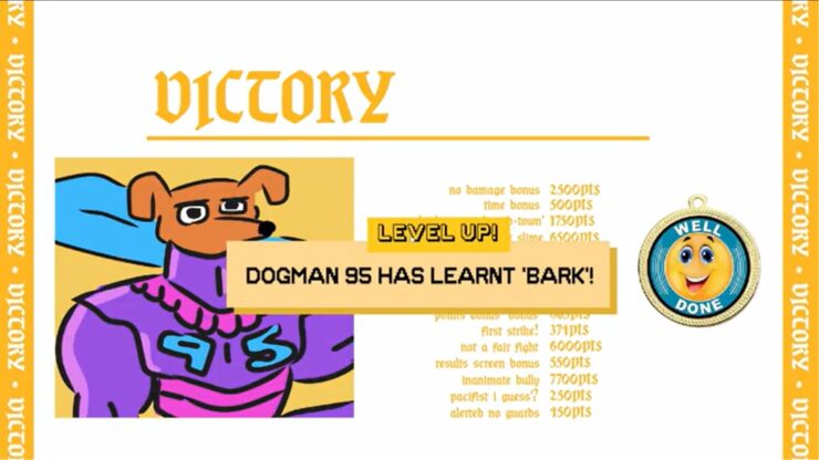 Dogman95 - A level up screen notifying you that Dogman 95 has learned how to bark.