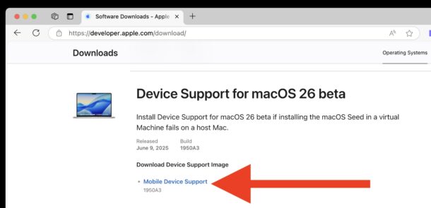 Download device support for MacOS Tahoe 26 beta