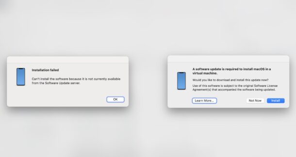 Software Update required for installing macOS Tahoe in a virtual machine but the update fails