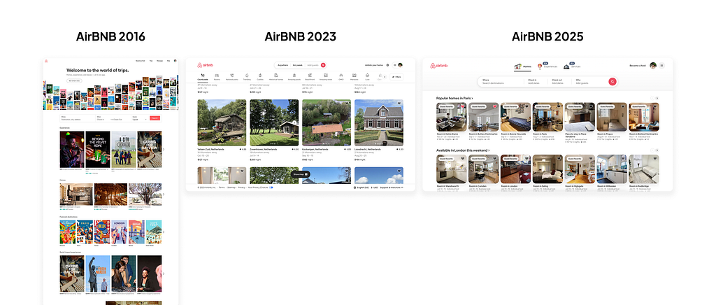 Airbnb in 2016, 2022, and 2025