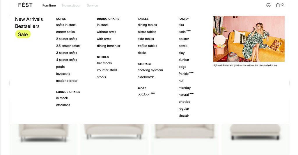 Menu on FEST Amsterdam website, 2023
