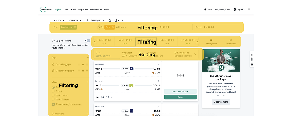 Listing refinement on kiwi.com, 2025