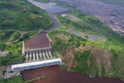 The Inga 1 and Inga 2 hydroelectric dams on the Congo River in the Democratic Republic of the Congo. A massive third dam, Inga 3, is planned for nearby.

