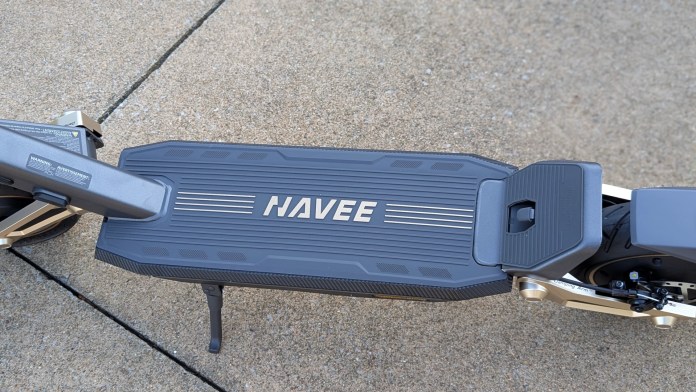 Top view of the Navee ST3 Pro electric scooter showcasing its deck and brand name.