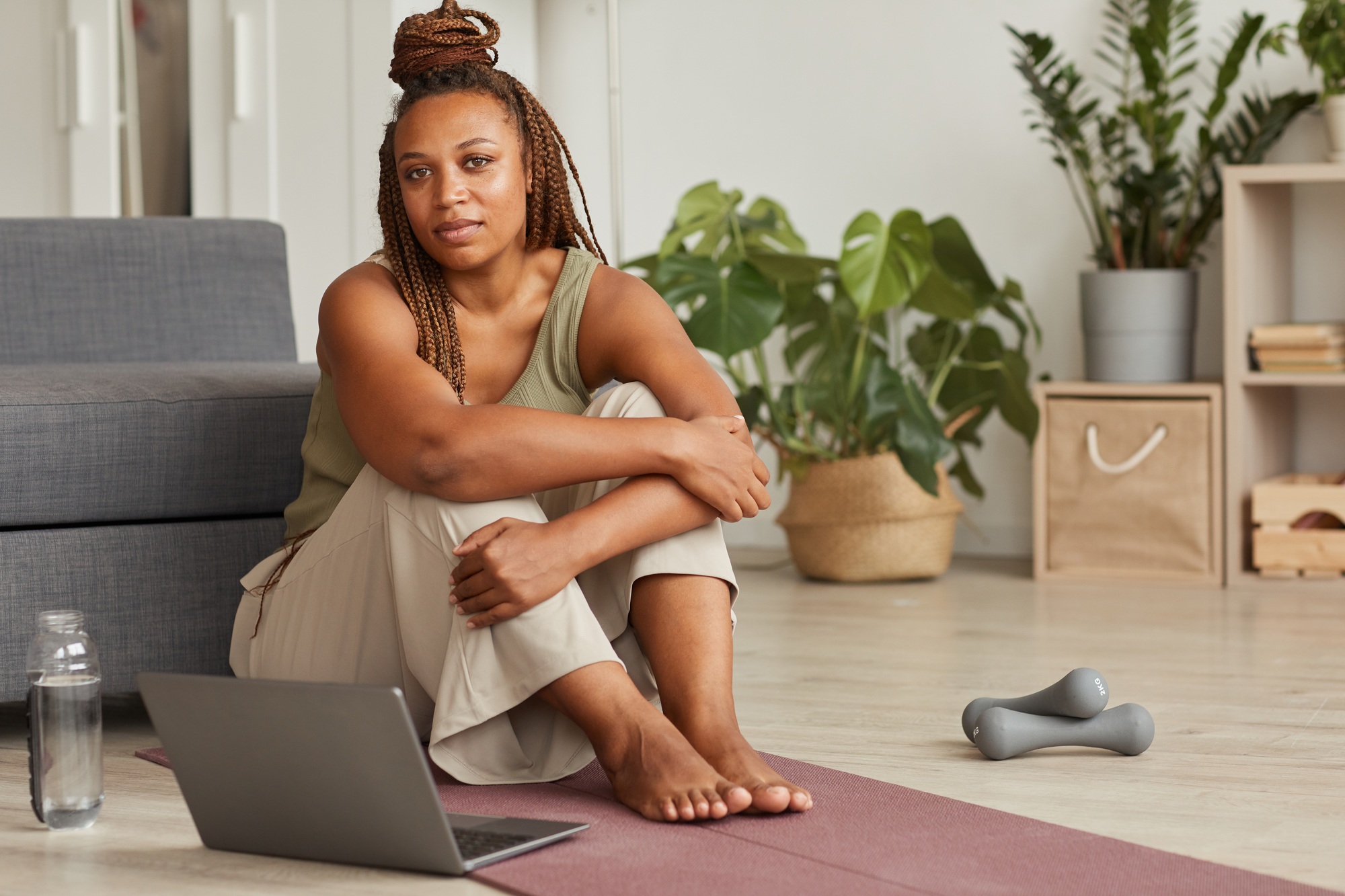 Woman using online program and training