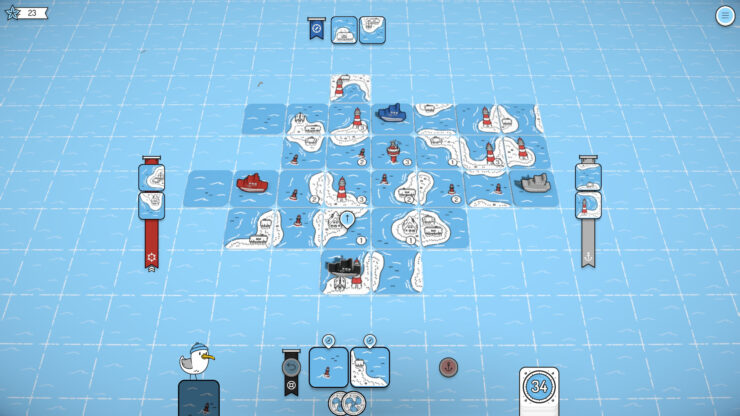 beacon patrol - an array of islands and buoys on a sea map. All of them are laid cards.