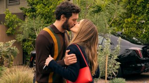 A man and woman kissing; Adam Brody and Kristen Bell in 'Nobody Wants This'