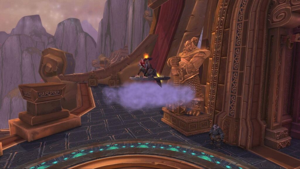 WoW MoP Classic player riding Disc of the Red Flying Cloud mount