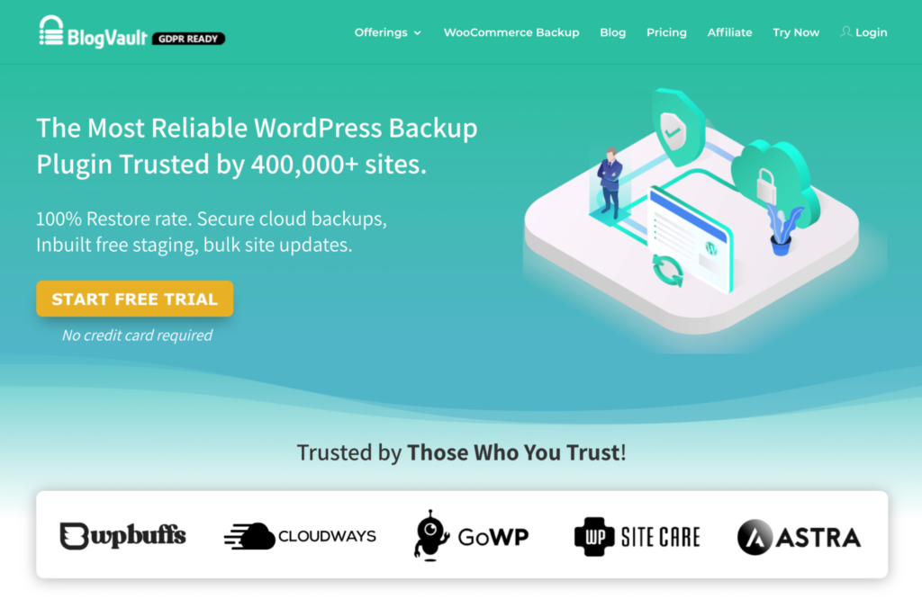 BlogVault backup plugin homepage.