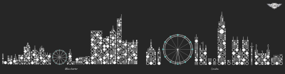 Illustrations showing the skylines of Manchester and London