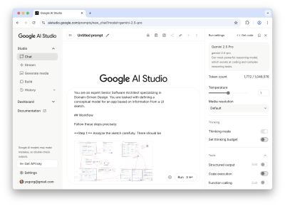 Screenshot of Google AI Studio with an annotated sketch as input.