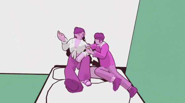 The Impossible Crime - A pair of people sitting on a bed,