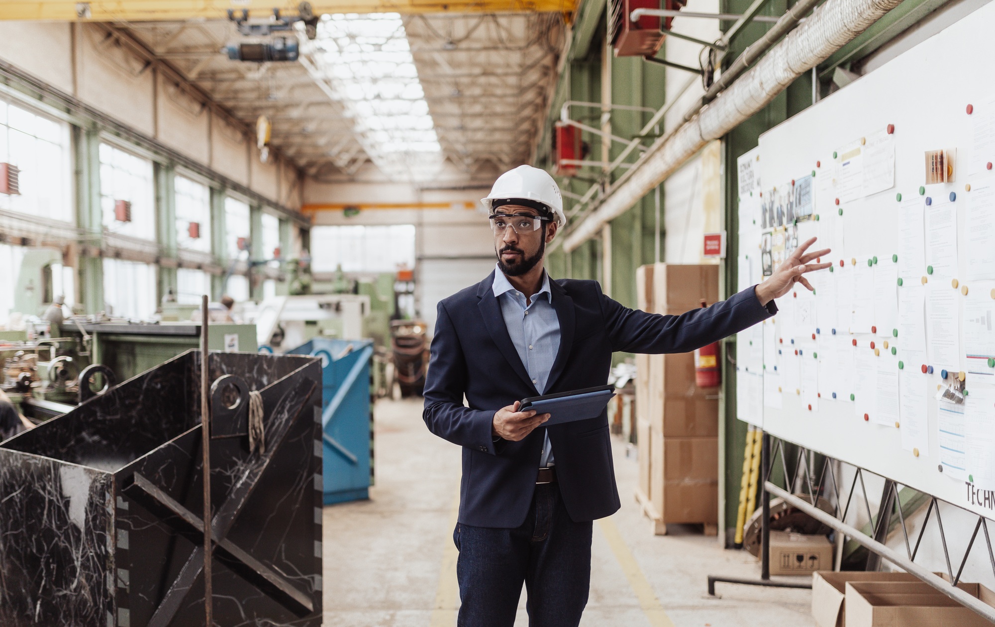 Manager leader is making team training for technicians, supervisors, engineers. Safety at workplace