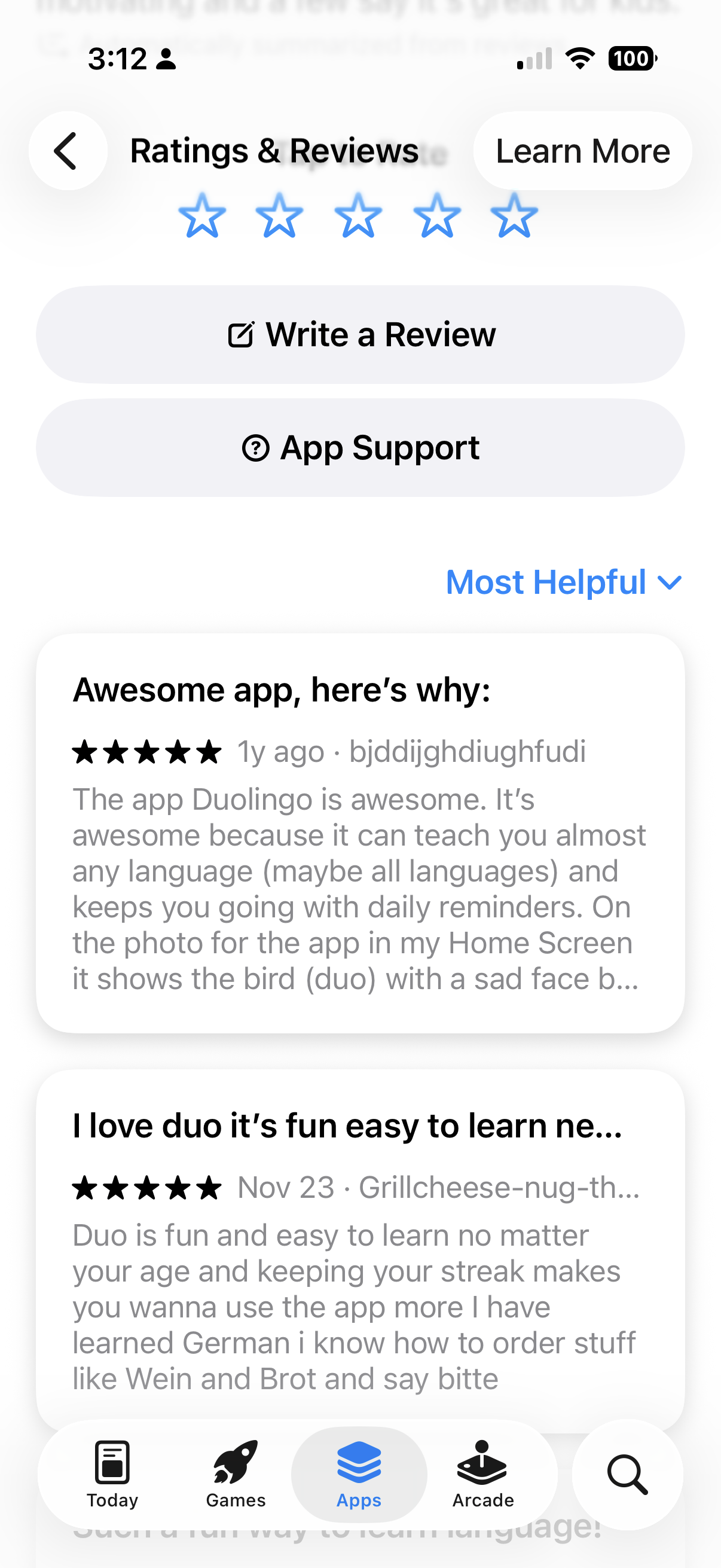 A screenshot of the new App Store showing that the back button appears to have the current page's title next to it.