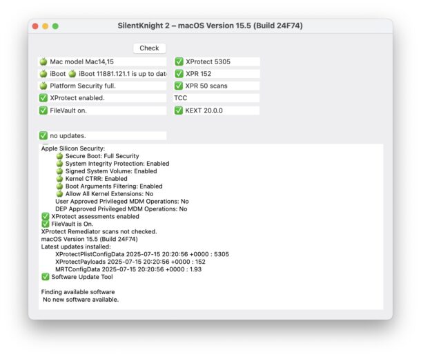 SilentKnight scans MacOS for various security updates that are otherwise behind the scenes