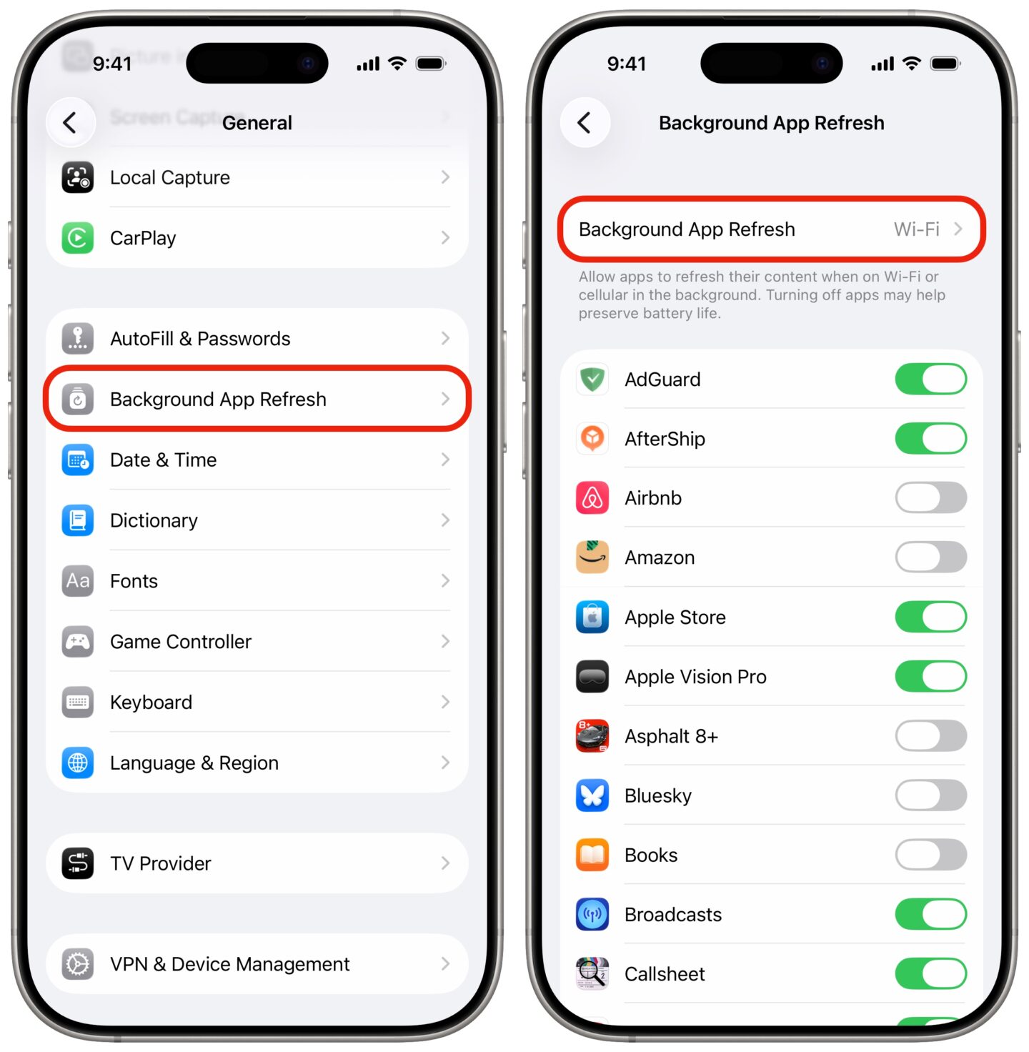 Background App Refresh in Settings