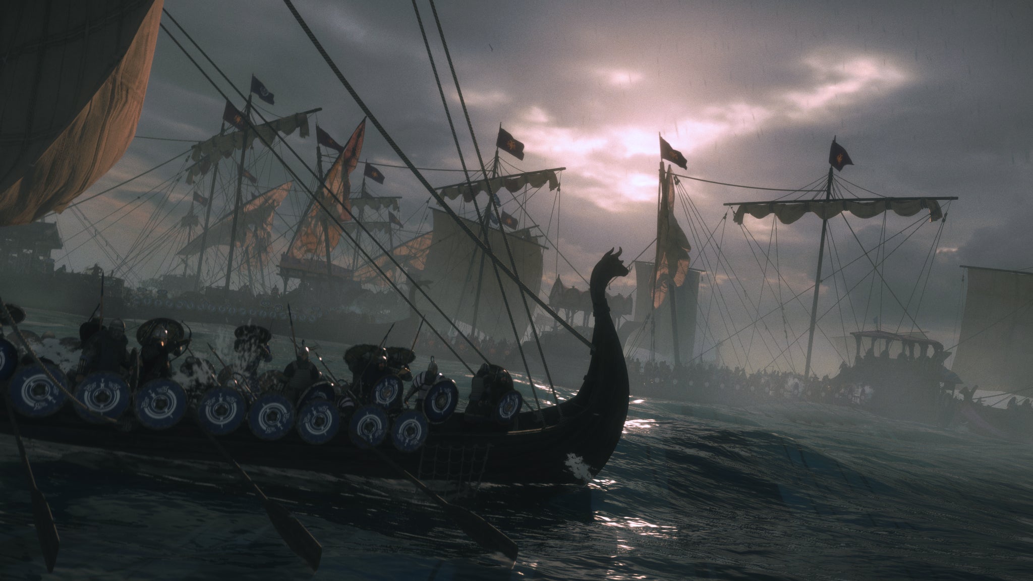 Some ships battling in Mount & Blade II: Bannerlord War Sails.