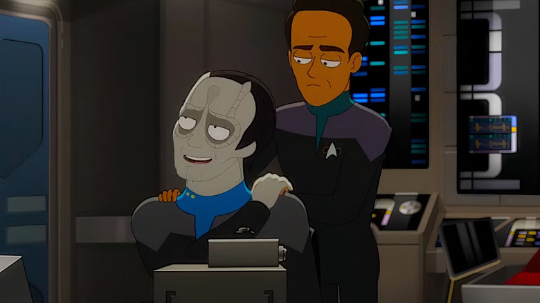 Bashir giving Garak a shoulder rub on Star Trek: Lower Decks