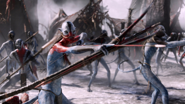 Avatar: Fire and Ash - Mangkwan tribe in volcano village holding arrows