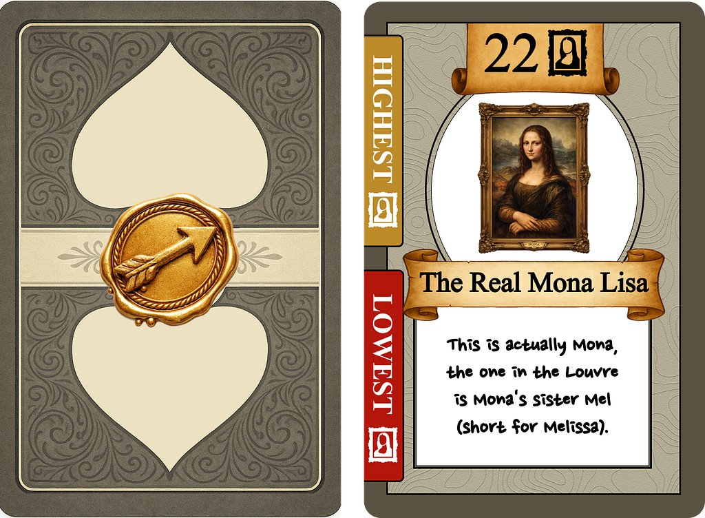 This shows the win condition of the card (highest or lowest) of a particular suit is determined by the back of the draw deck now. These cards have been separated from the previously reviewed Ferret cards.