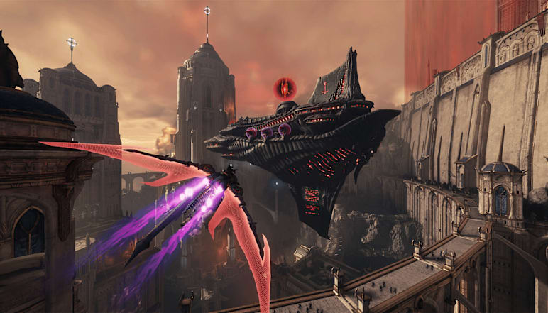 The Slayer rides his Dragon full throttle towards a demon-controlled warship.