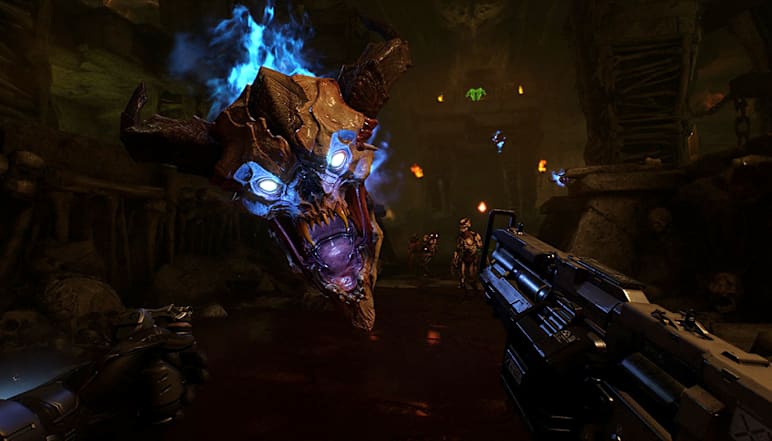 A Lost Soul lunges at the player in DOOM VFR