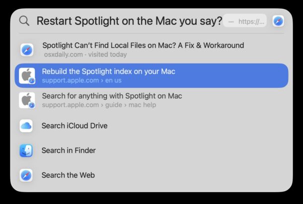 An interesting way to restart Spotlight on Mac